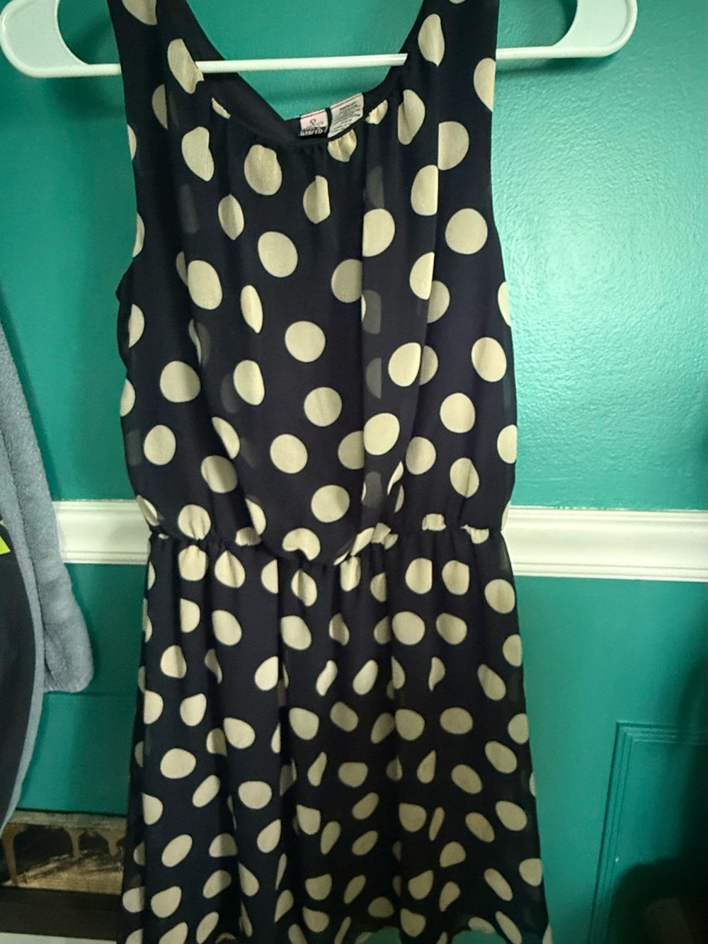 Polka Dot Sleeveless A-Line Dress in Black and Cream